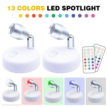 

2pcs/pack Atmosphere LED Spotlight Wardrobe Rotatable Cupboard 13 Colors Dimmable Showcase Indoor Under Cabinet RGB Wireless