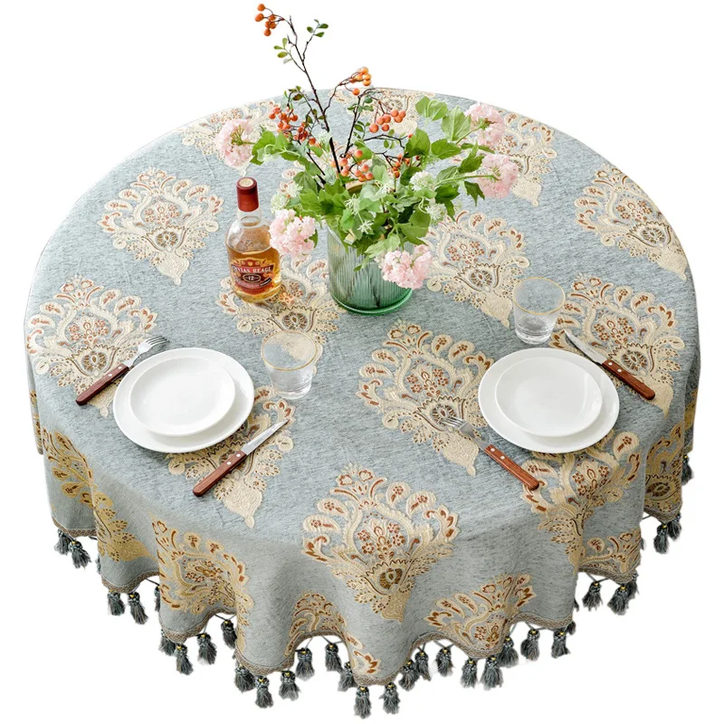 Embroidered Jacquard Table Cover with Tassel with Tassel Tablecloth Coffee House Home Decoration