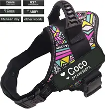 Arnês do cão com remendo customizável do chicote de fios do cão, punho fácil do controle e remendos ajustáveis, personalizados com nome do apoio do gancho