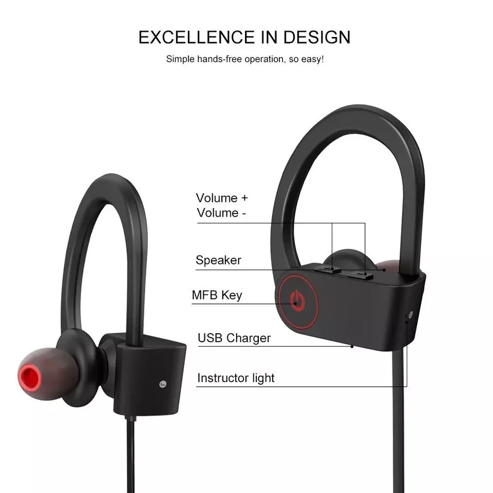 Bluetooth наушники Лучшие Беспроводные спортивные с микрофоном IPX7 водонепроницаемые