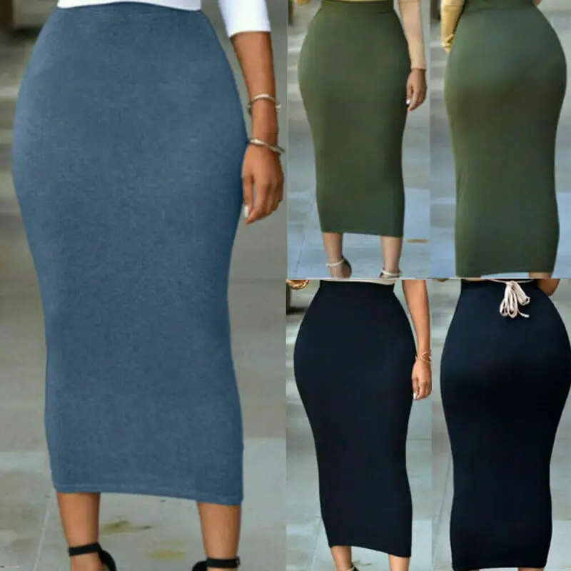 Womens Skirt 2019 Autumn Fashion New Plain Jersey Bodycon Tube Straight High Waisted Skirt Ladies Casual Stretch Midi Skirt hot