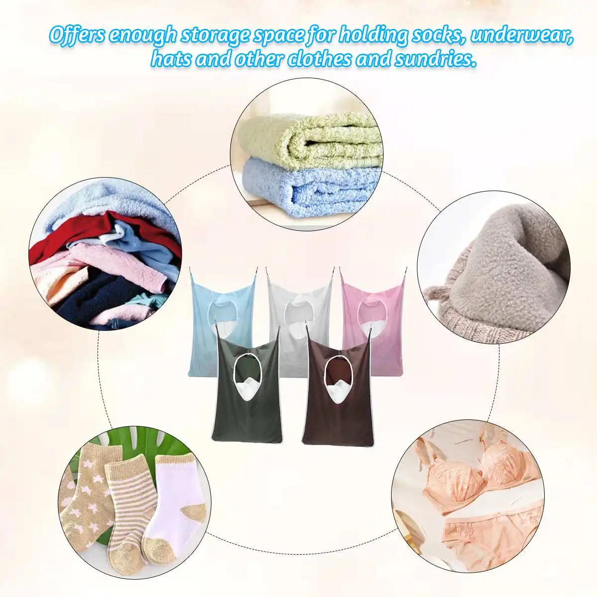 Hanging Oxford Cloth Laundry Bag Dirty Clothes Organizer Rack Hook Hanger Storage Case Hooks Large Capacity Storage Bags 76x51cm