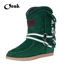 Женские полусапожки с кисточками и круглым носком; ботинки с пряжкой на ремешке; теплые Нескользящие ботинки в этническом стиле для женщин; Botas Mujer