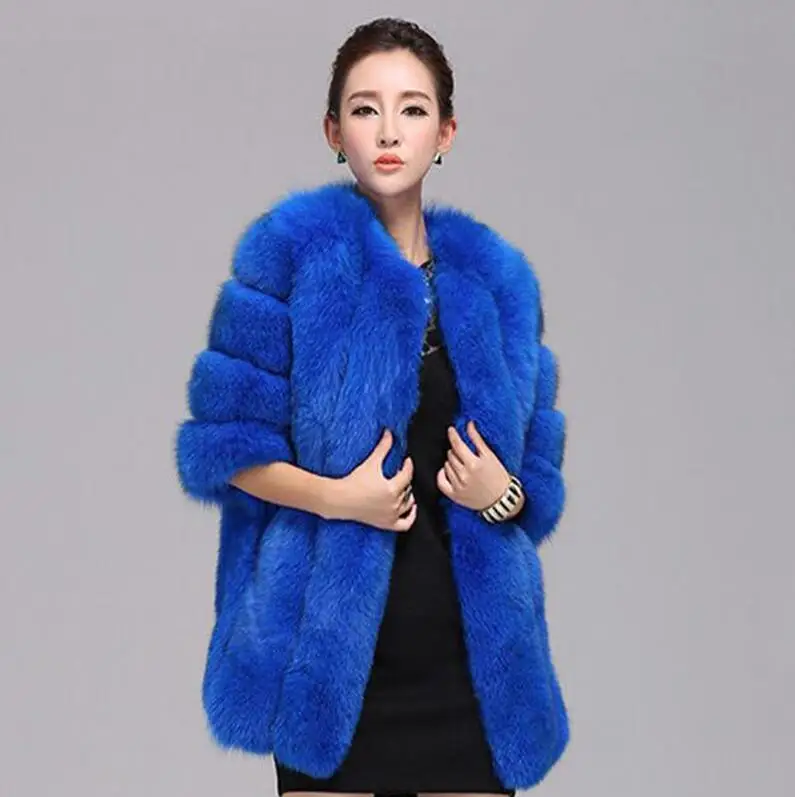 Лисий мех пальто зимнее женское пушистое пальто из искусственного меха квалифицированная Толстая имитация женская теплая верхняя одежда - Цвет: royal blue