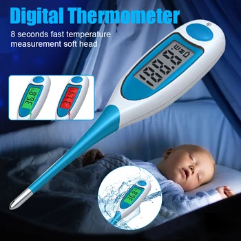 

Digital Thermometer Flexible Soft Head 2 Color Backlit Waterproof Underarm Thermometer Child Adult Waterproof No Harm Skin BV789