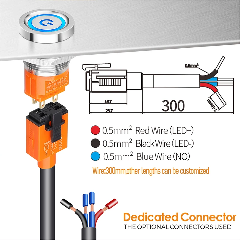 LANBOO 19/22mm touch button switch with LED 4Pin concact control soft touch push button switch inductive switch