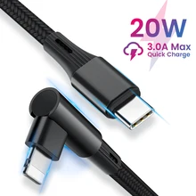 Зарядный кабель PD 20 Вт, кабель для быстрой зарядки для iPhone 12, 11 Pro Max, USB C, Угловой кабель для передачи данных (90 °), 3 А, зарядный Шнур USB Type-C