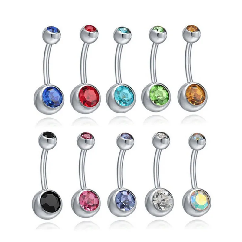 Piercing jewelry 10 pcs/lot Piercing Navel Surgical Steel Single Crystal Rhinestone Belly Button Rings