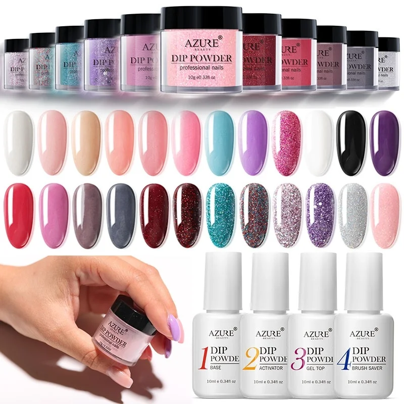 

Azure Beauty Gradient Color Dipping Powder Nail Art Glitter Dip Powder Decorations 23 Colors Dip Powder Base Top Activator Gel