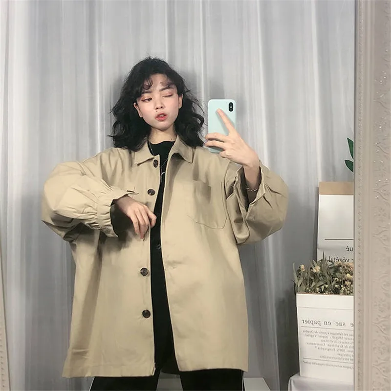 Осенняя Свободная Женская куртка большого размера уличная Harajuku куртка-бомбер Студенческая BF пальто негабаритная куртка базовое однотонное пальто с капюшоном