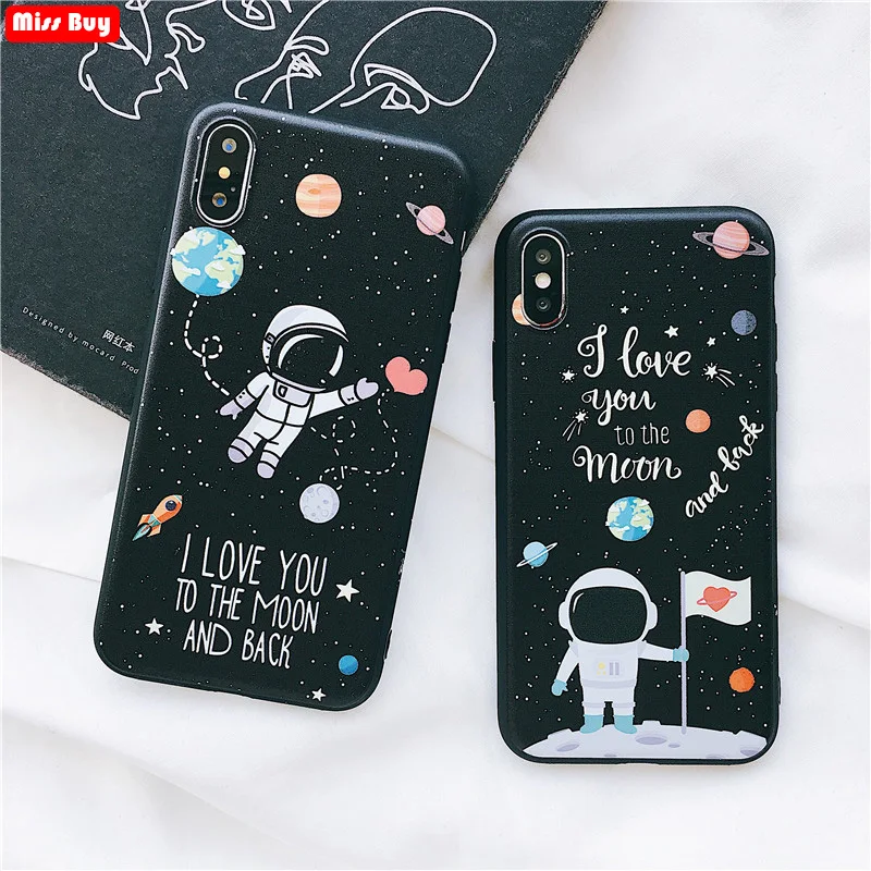 Newest Space Moon Astronaut Pattern Case for iPhone7 Fundas For iPhone X 7 8 6S 6 Plus Planet Star Frosted Hard Back Cover |