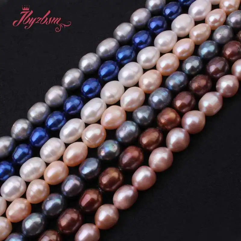

9-10mm Oval Cultured Freshwater Pearl Beads Natural Stone Beads For Jewelry Making DIY Necklace Bracelets Loose Strand 15"