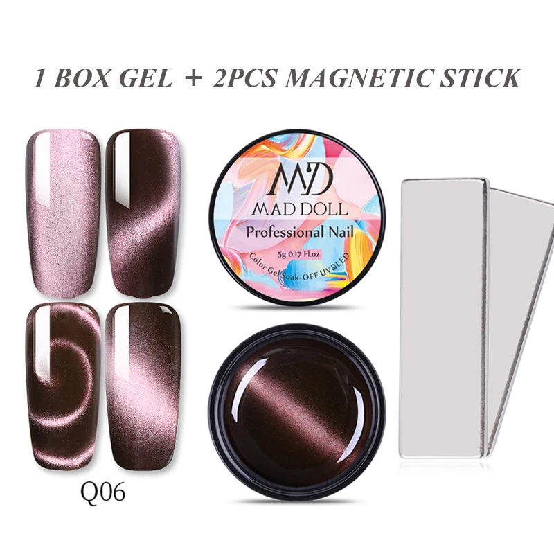set 6 MAD DOLL 8 мл Гель-лак для ногтей кошачий глаз с магнитной палочкой впитываемый Гель-лак для ногтей лампа для маникюра УФ Магнитный Гель-лак базовое верхнее покрытие - Цвет: set 6