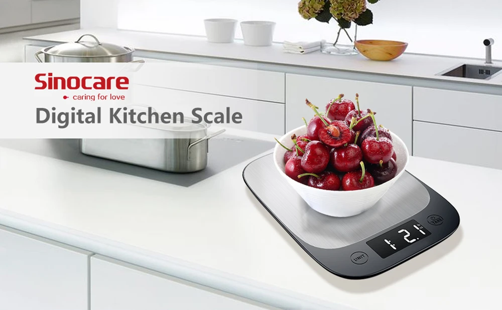 Sinocare Balança de Cozinha Eletrônica Led 5kg para Uso Doméstico Medição de Alihomemtos Preciso para Ios e Android 1 para uso doméstico, medição de alimentos, preciso, para ios e android