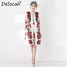 Delocah, модное осенне-зимнее Свободное пальто для подиума, женское однобортное пальто с длинными рукавами и цветочным принтом, элегантная винтажная одежда