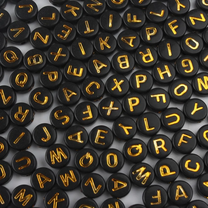 4x7mm 100pcs Black Mixed Alphabet Beads Round Loose Letter Acrylic For Jewelry Making DIY Charm Bracelets Accessories | Украшения и