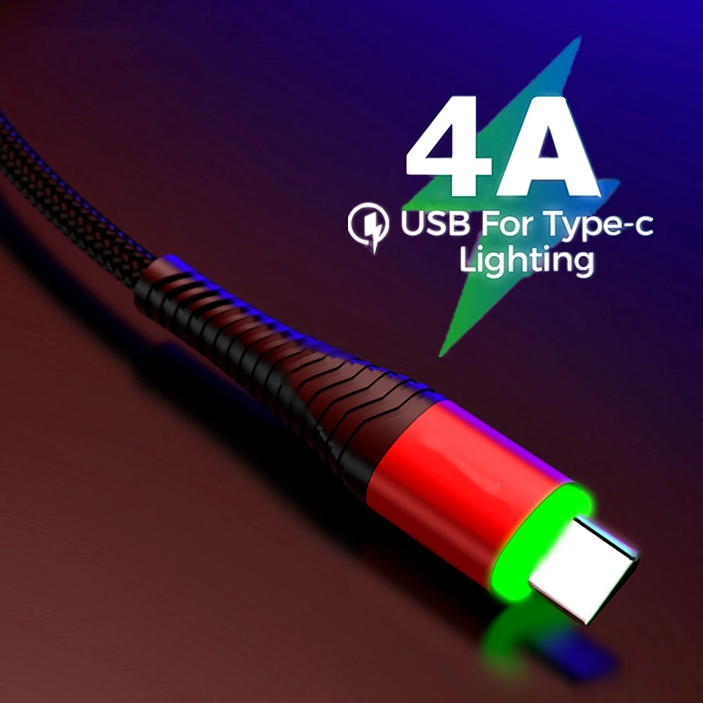 Зарядный кабель 4A со светодиодной подсветкой и поддержкой быстрой зарядки USB 3