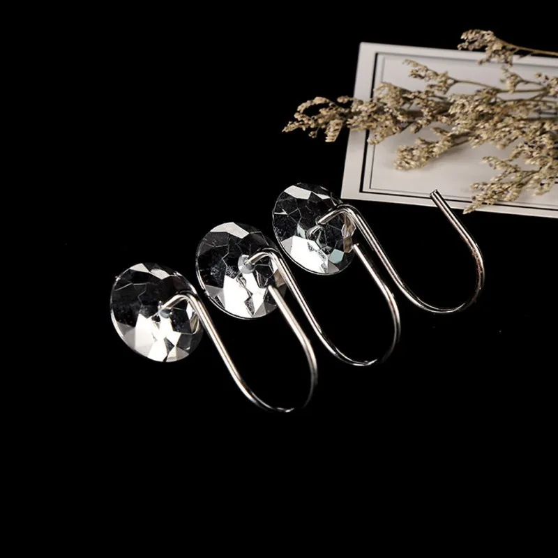 12PCS/Set Household Acrylic Curtain Hook Bathroom Shower Curtain Metal Hooks Diamond Shape Bathroom Accessories Supplies