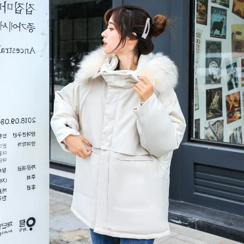 

Cotton-padded Clothes Female Short Coltsfoot INS down Coat South Korea Large Fur Collar Students Loose-Fit Padded off Season dow
