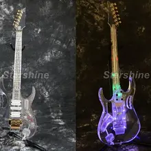 LED Electric Guitar DK-F7V Full Acrylic Body&Neck Gold Hardware FR Bridge Flower Inlay Colorful LED Light
