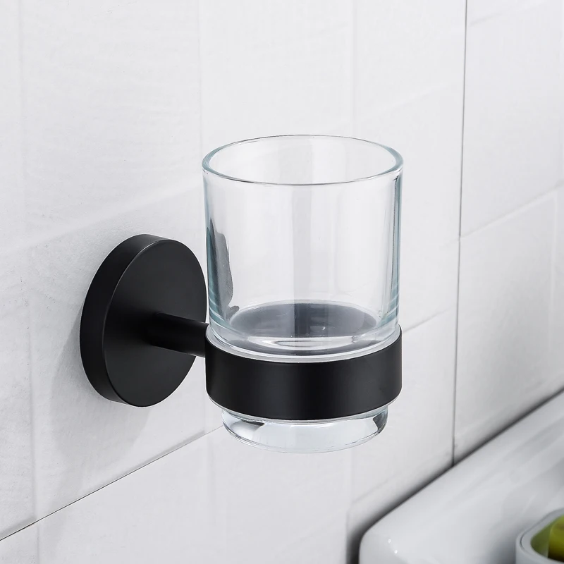 Black Toothbrusher Holder Glass Cup Elegant Hotel Home Bathroom Accessories