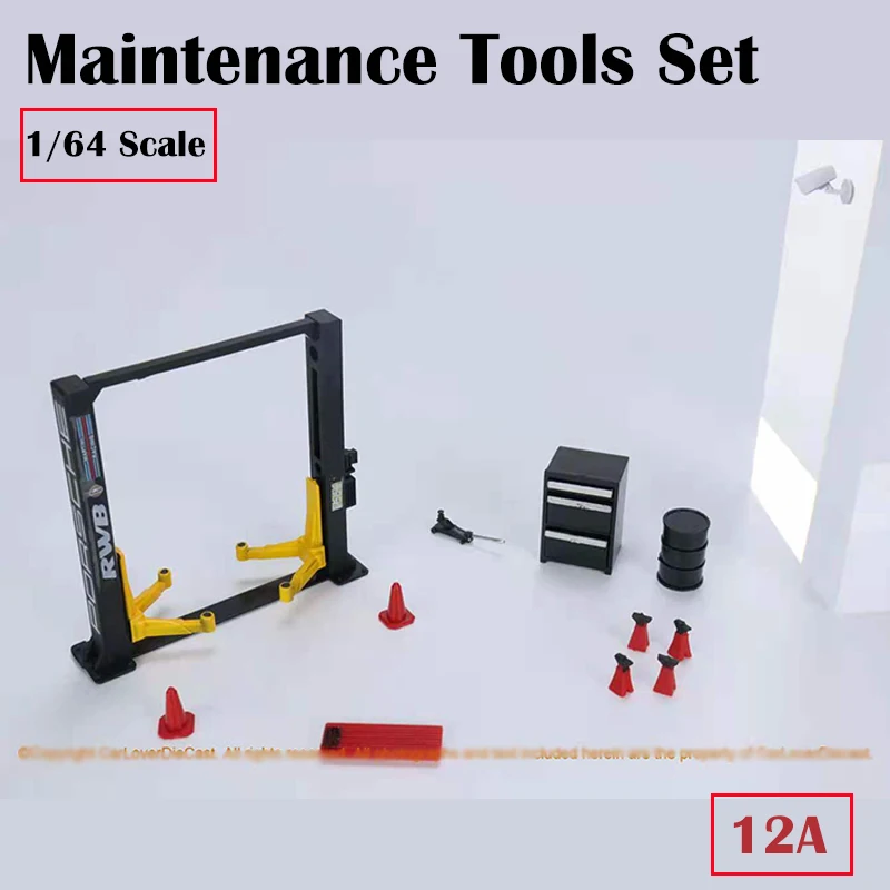 Ferramentas de Manutenção do Conjunto Modelo de Carro Diorama Garagem Liga Die-cast Exibição 12 Pçs Set-4 Versões 1 - 64 20 Didisplay 1 64 kit ferramentas para manutenção