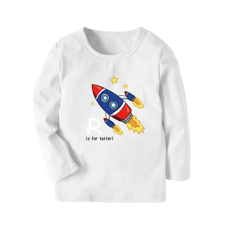 18 осенняя одежда новая стильная футболка с длинными рукавами и рисунком ракеты детская одежда для мальчиков в европейском и американском стиле, разные цвета на выбор