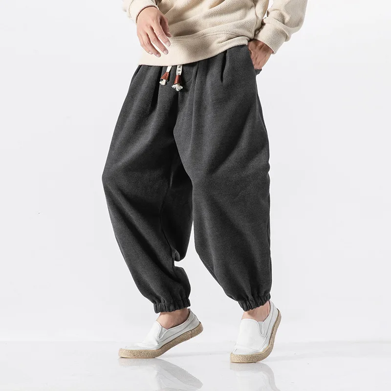 

2019 New Style Chinese-style Solid Color Baggy Pants Men's Japanese-style Thick Warm Woolen Pants MEN'S Casual Pants