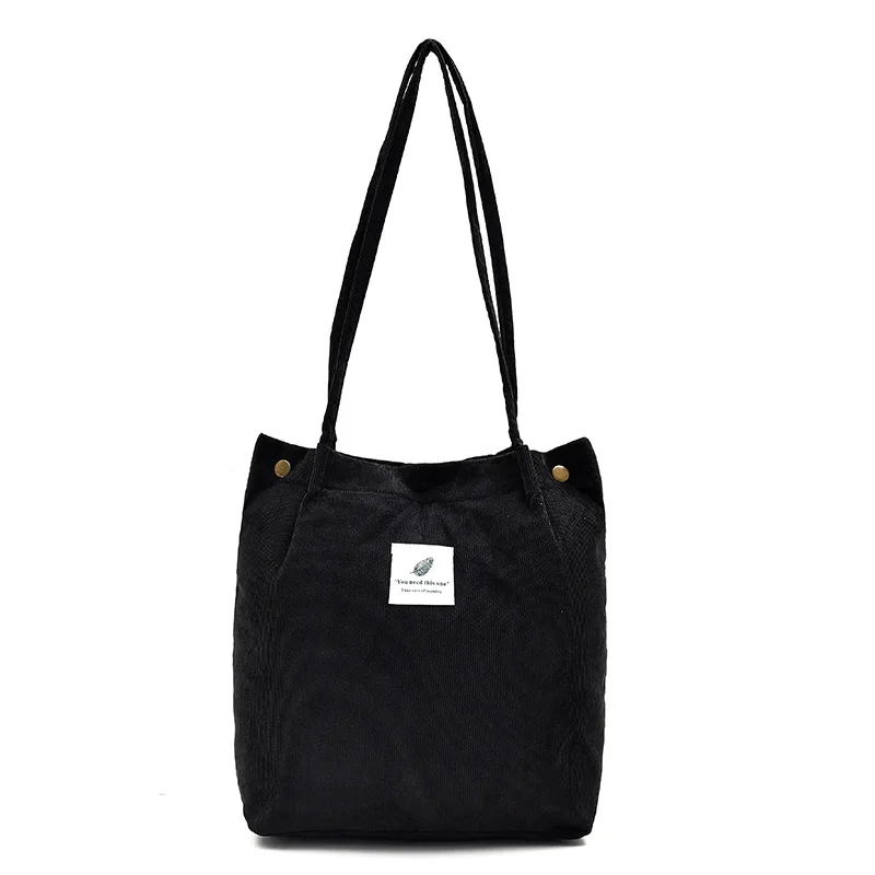 Женская Вельветовая сумка для покупок, тканевая сумка через плечо, складная и многоразовая Экологичная сумка для хранения, сумка для супермаркета - Цвет: Черный