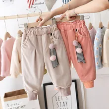 Зимние Детские болтающиеся штаны из плотного бархата для маленьких девочек; коллекция года; теплые брюки; детская одежда; длинные штаны принцессы; S10251