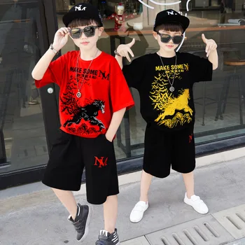 

Boys Clothes Summer Casual Children Clothing Sets Short Sleeve loose T Shirt +Short Pants Kids Suit For Boys 8 12 Years
