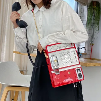 

Creative Women's Bag Telephone Shape Pattern 2020 Fashion Lady Chain Handbag Tote Crossbody Messenger Leather Shoulder Flap Bags