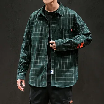 

Oversize M-5XL Men 2019 Fashion checked Lapel Long Sleeve Shirt Loose Male Casual Streetwear Men Harajuku Soft Plaid Clothing