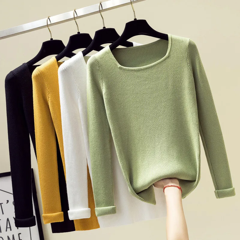 

Square Collar Sweater Autumn Women Knitted Sweater High Quality Solft Sweaters Women Jumper Pullovers Loose Femininas Blusas