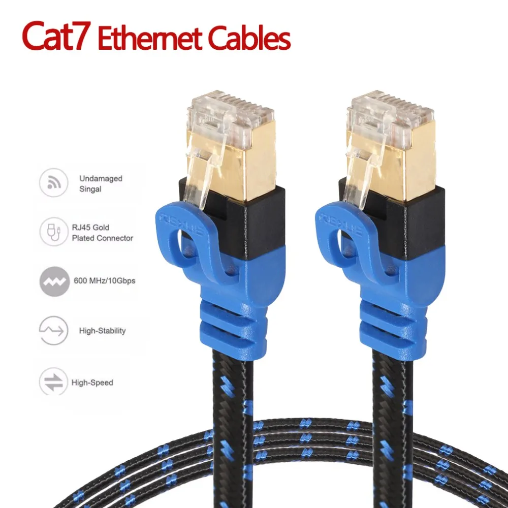 

NAS Cat7 Ethernet Cable Internet Network LAN Flat Cable Cord with Fiber Mesh Double Shield for Notebook Desktop PC Router