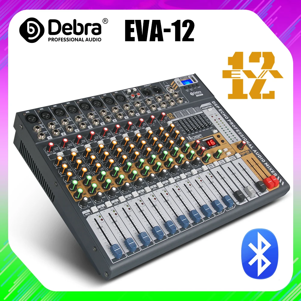US $173.16 Debra Audio Clean SoundPro EVA12 12Channels Audio Mixer Dj Consoler With 48V Phantom Power USB Bluetooth For Recording Stage