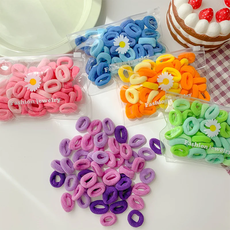 

50 hair rings ins cute girl candy color hair rope fairy net red leather rib head scarf ring