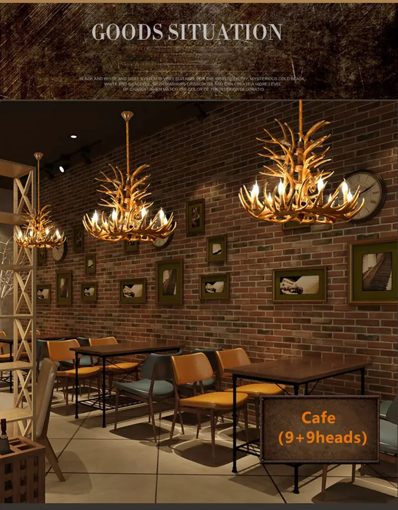 Retro Resin Antler Pendant chandelier Living room Restaurant Bar  4/6/9 Arms Brown White E14 Deer Horn lights house decoration flower chandelier