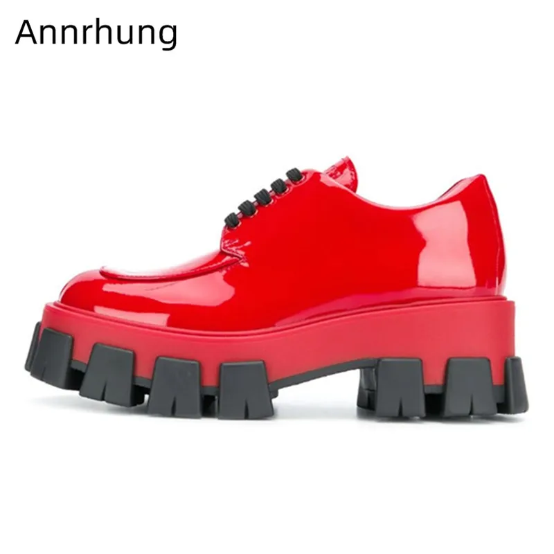 

Hot Sell Oxfords Shoes Women Thick Bottom Round Toe Cross Lace Up Flats Cozy Platform Patent Leather Flats Casual Shoes Woman