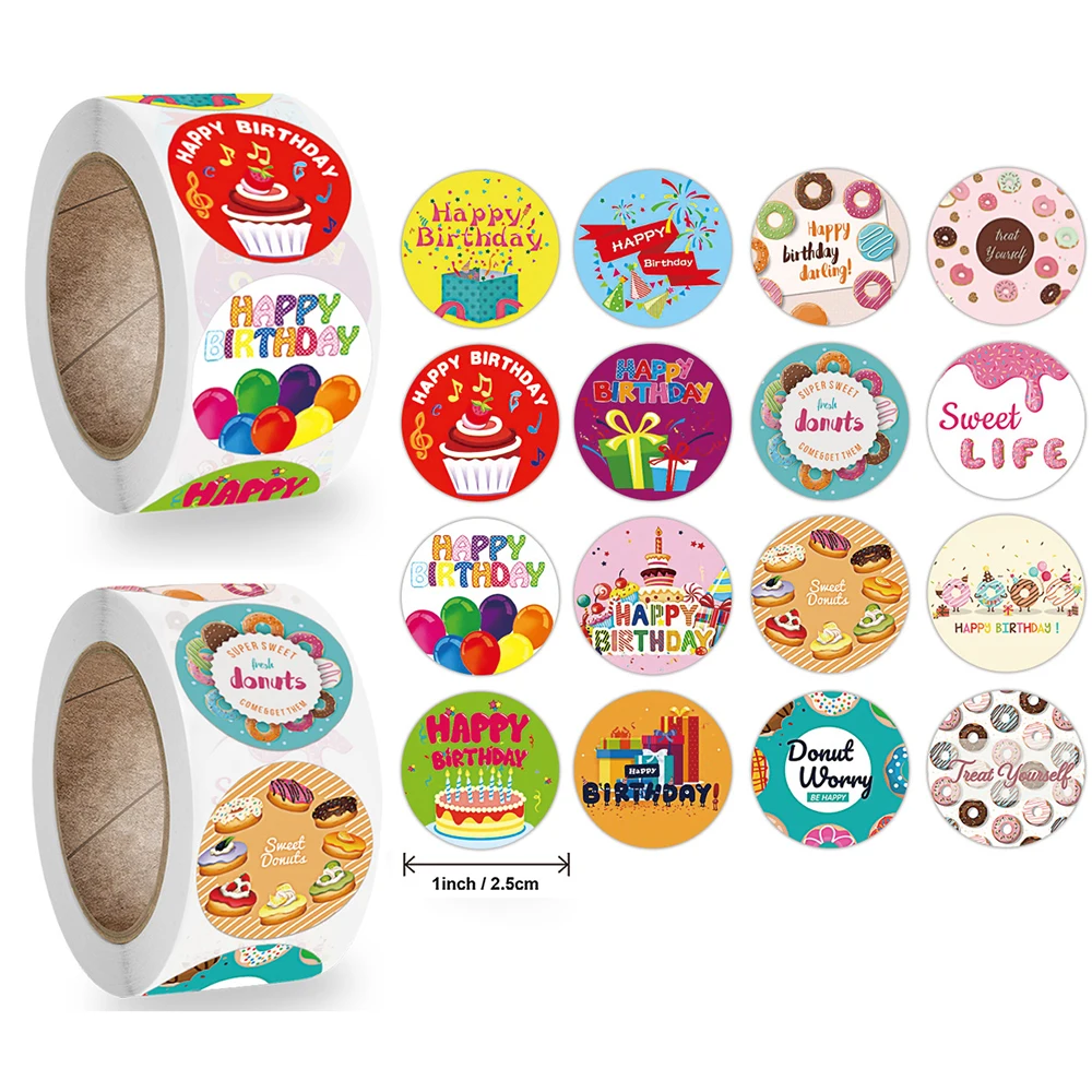 

500pcs 2.5cm Cute Happy Birthday Stickers Children's Party Gift Decorations Greeting Card Labels Stationery Sticker