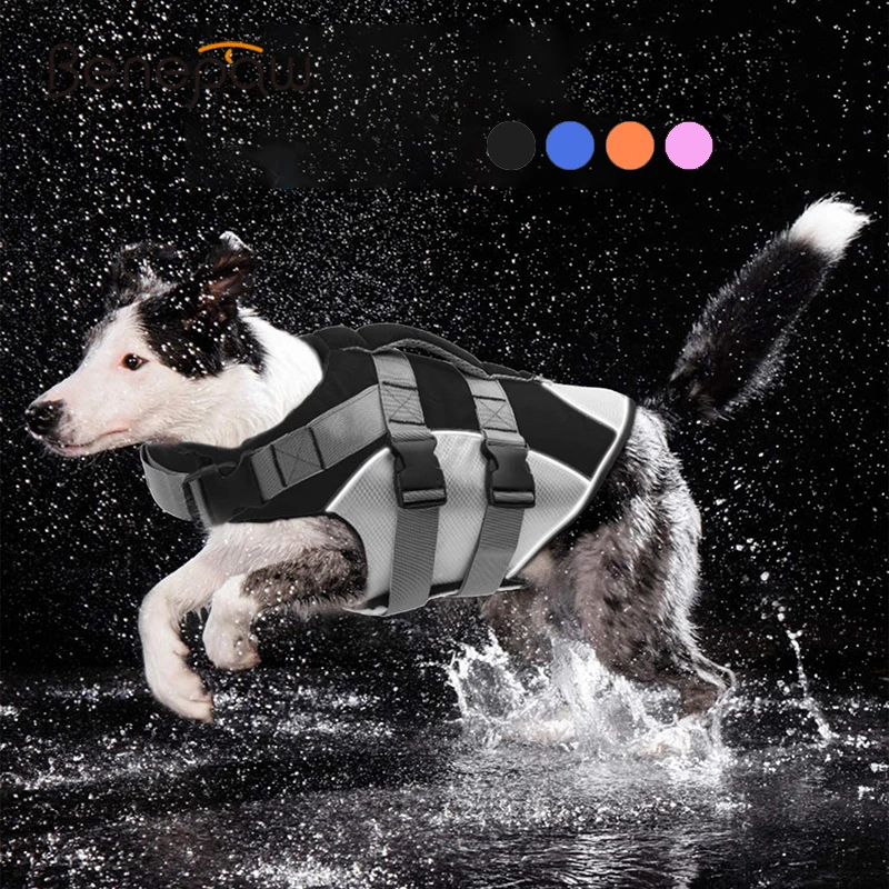 Benepaw-chaleco salvavidas para perro, cómodo Chaleco de natación duradero con tiras reflectantes y mango de rescate, ropa de verano, abrigo flotante para cachorro