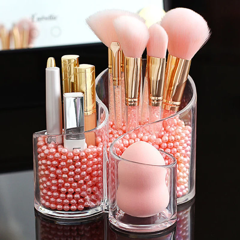 Desktop Acrylic Makeup Brushes Holder Storage Box Lipstick Nail Polish Jewelry Display Cosmetic Organizer | Дом и сад