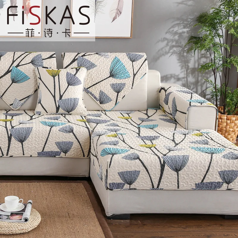 

Minimalist Modern Leather Sofa Seat Cover Fabric Pure Cotton All Edges Included Wood Sofa Slipcover Cover Full Cover Anti-slip S