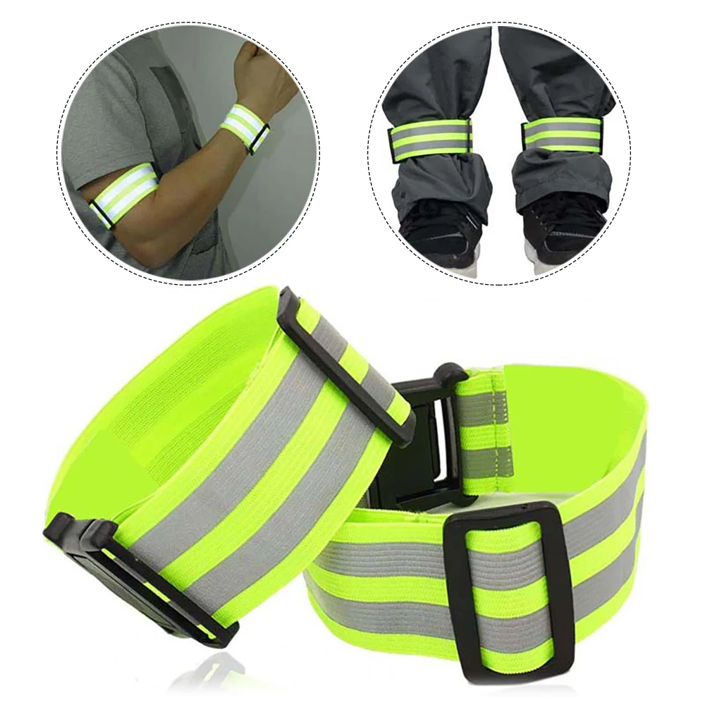 Bandas reflectantes ajustables para deportes nocturnos, cinturón elástico reflectante de seguridad para el tráfico, para brazo, muñeca, cintura, tobillo