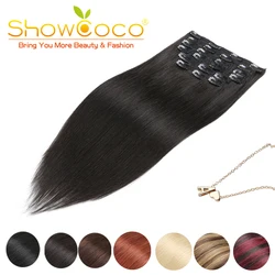 ShowCoco HairClip In Hair Extensions Human Silky Straight Machine-made Remy Natural 10 pieces Set Black Blonde Clip In Hair