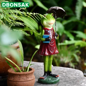 

Garden Decoration Mr. Frog Holding A Book With An Umbrella Solar Lamps Animal Sculpture Resin Figurine House Garden Yard Decor