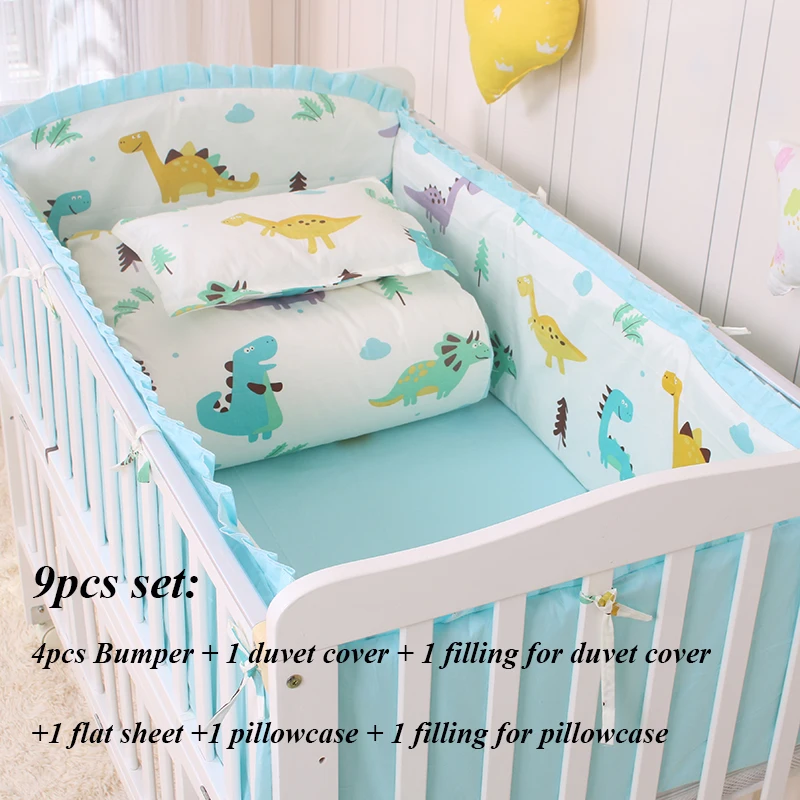 Хлопковый Детский Комплект постельного белья, детская кроватка, бампер, включает наволочку, бамперы, простынь, пододеяльник, детский бампер, набор - Цвет: 9pcs set