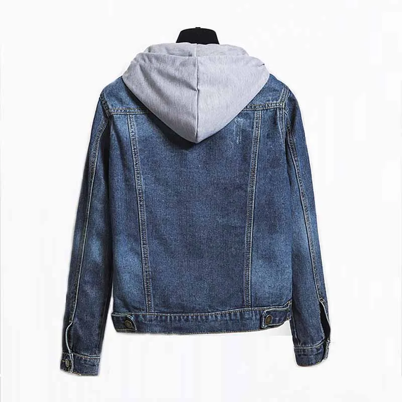 Greatest Plus Size Vintage Ripped Hole Hooded Bomber Denim Jackets 3Xl 5Xl Women Removable Grey Hood Hoodie