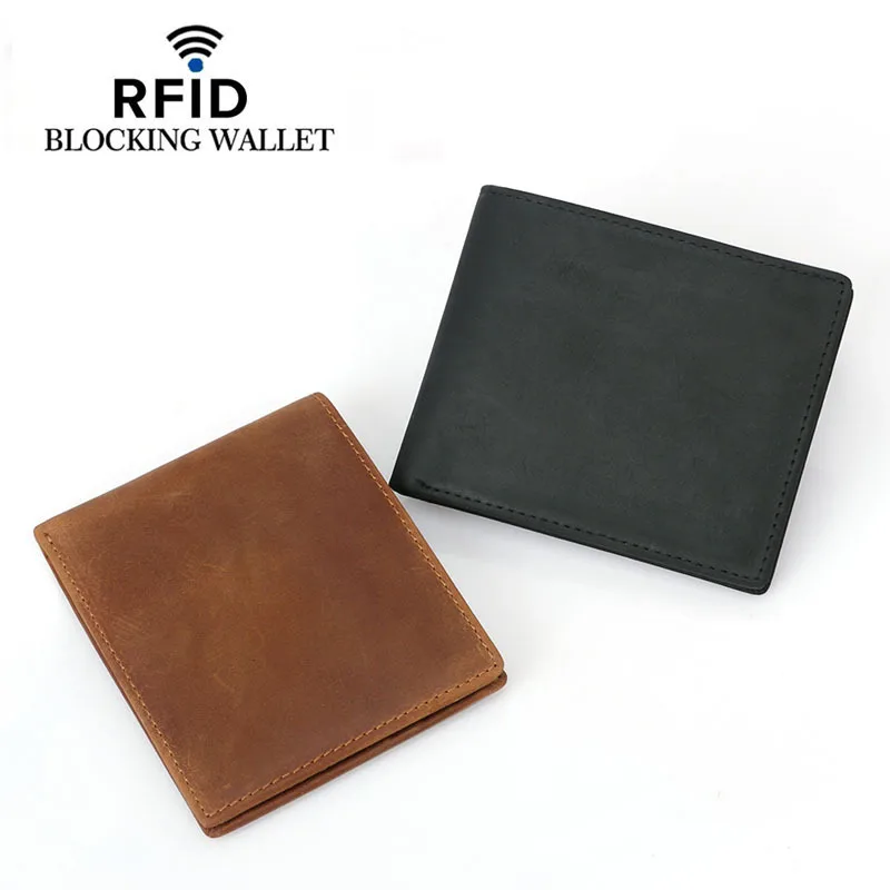 Винтажный дизайн, RFID Блокировка, натуральная кожа, мужской двойной тонкий мини-кошелек, мужской маленький кошелек, зажим для денег, кошельки для кредитных карт