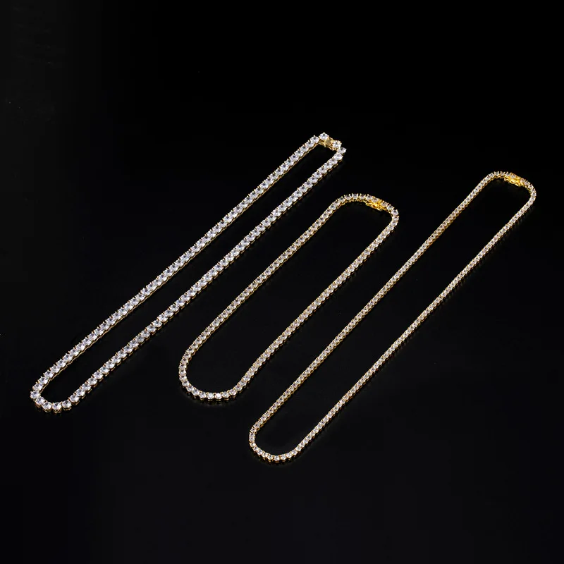 Bling 1 Row 4mm 5mm 6mmTennis Chain Zircon Necklace Hip Hop Jewelry Gold Color Copper Material Men Rock Link 18inch 20inch